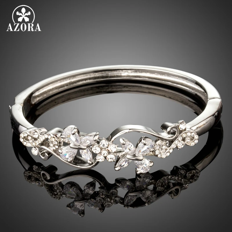 Женский браслет с фианитом AZORA белый и золотой TB0084|bracelet bangle for women|bangles womengold color |