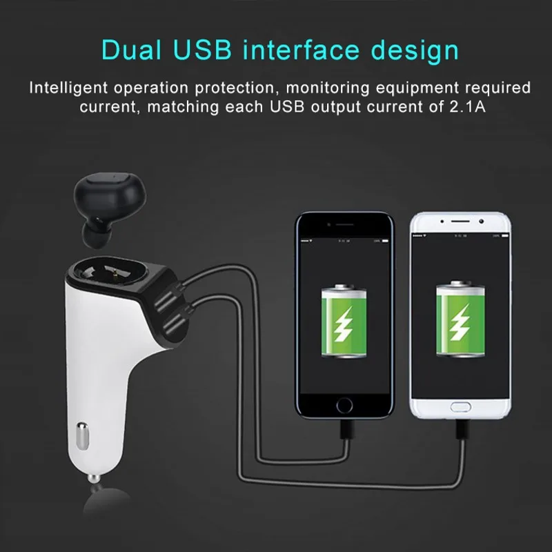 MI01 Беспроводной гарнитура Bluetooth Dual USB Автомобильное Зарядное устройство 5 В 2.1A