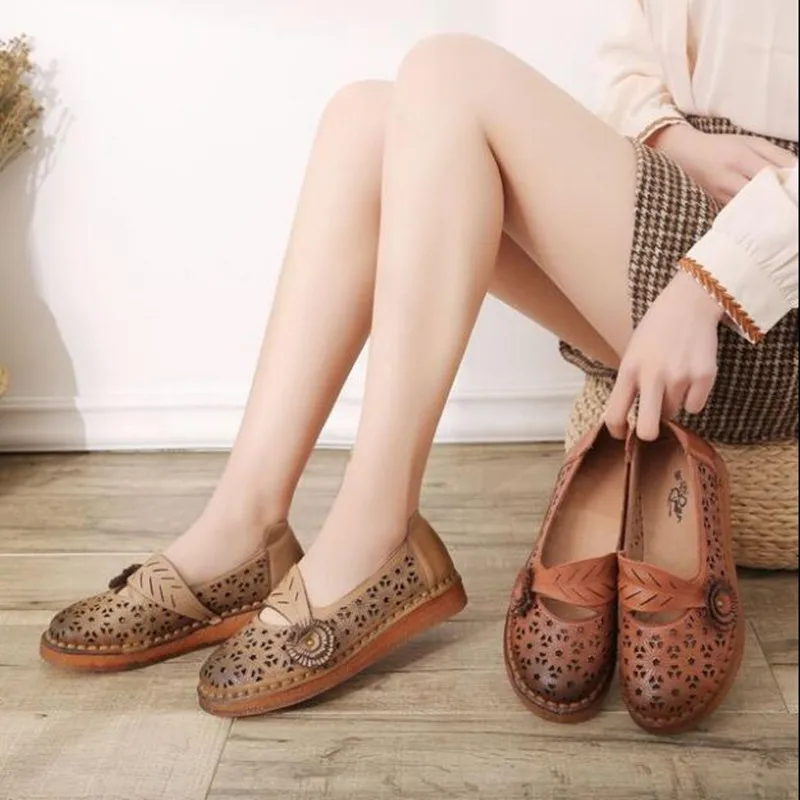 Повседневная винтажная женская обувь из натуральной кожи тонкие туфли на