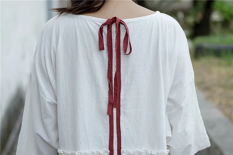 Женское длинное платье ORIGOODS Осеннее однотонное из хлопка и льна с круглым