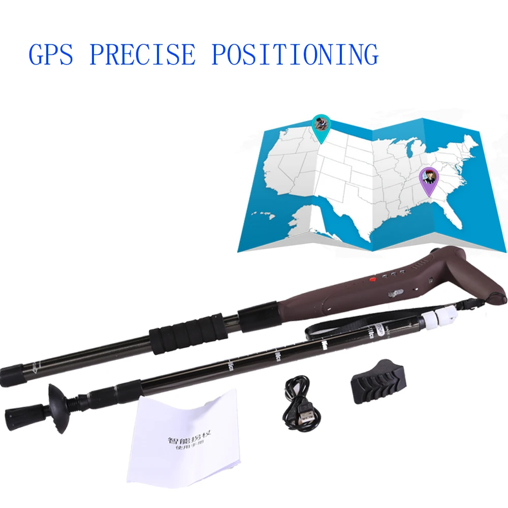 Smart Walking Stick with LED Flashlight FM Radio &amp MP3 Player GSM Calling SOS Emergency Button GPS Tracker Free APP | Безопасность и