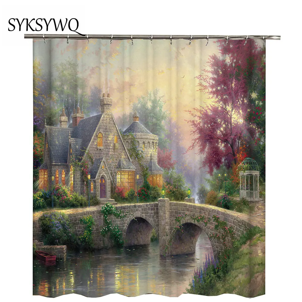 Сельский дом водное колесо Душ занавес водонепроницаемый Горячая Распродажа