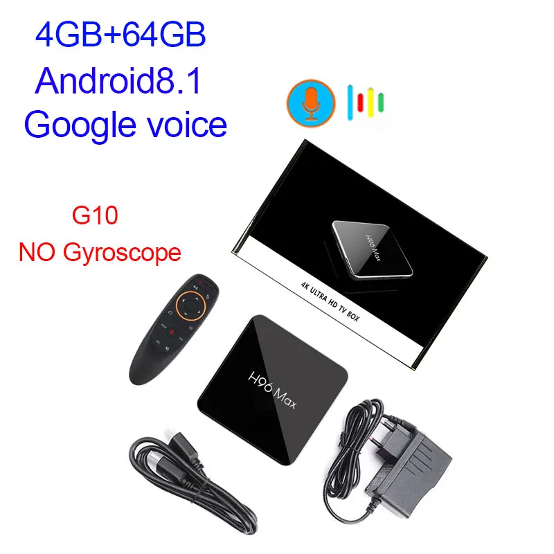 H96 Max ТВ приставка Android 8,1 Amlogic S905X2 LPDDR4 Четырехъядерный 4 Гб 64 Гб 2,4g и 5 ГГц Wifi BT4 100 m H.265 4 k контроллер вокале - Цвет: 64gb wth g10