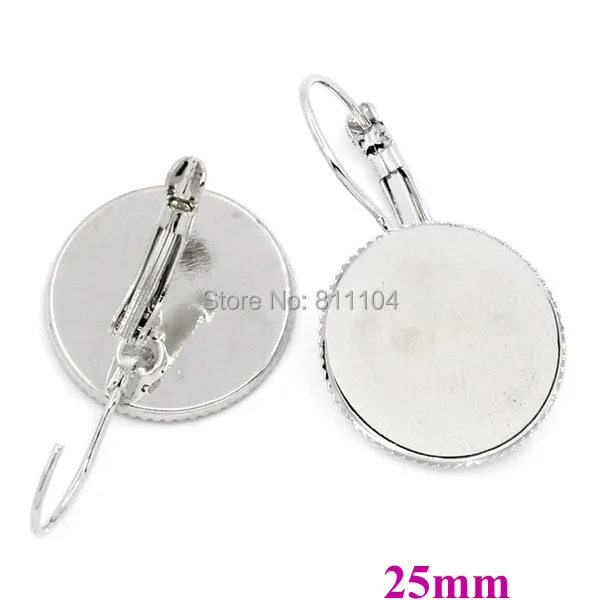 

25mm New Silver tone Plated Round Bases Bezel French Style Clip Hook Cabochons Settings Earrings Settings Blank Wholesale
