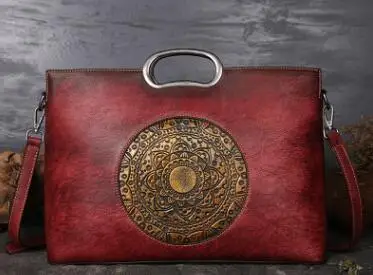 red Женские сумки из натуральной коровьей кожи, высокое качество, женская сумка из натуральной кожи, большая емкость, ручная роспись, роскошные брендовые сумки на плечо - Цвет: red