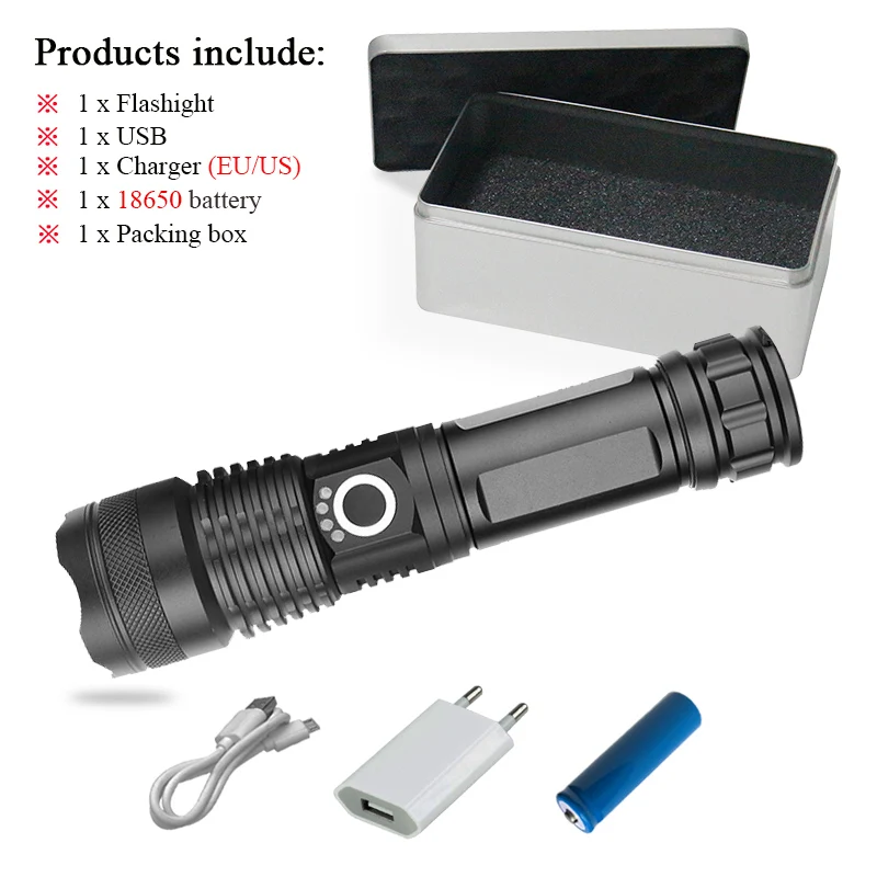 USB Flashlight B-BOX Мощный светодио дный светодиодный фонарик XHP50 zoom фонарик USB фонарик 18650 или 26650 зарядка вспышка фонарь светодио дный светодиодный zaklamp охотничий прожектор - Испускаемый цвет: USB Flashlight B-BOX