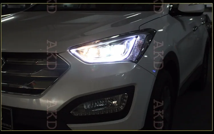 KOWELL автомобильный Стайлинг для нового Santa Fe светодиодный налобный фонарь IX45 фары DRL Объектив двойной луч H7 ксеноновые автомобильные аксессуары