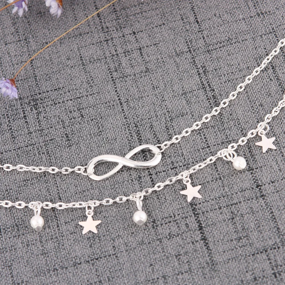 Перл Бесконечность Бусы Звезды Двойной Цепи Браслет Простой Женщины Ювелирные