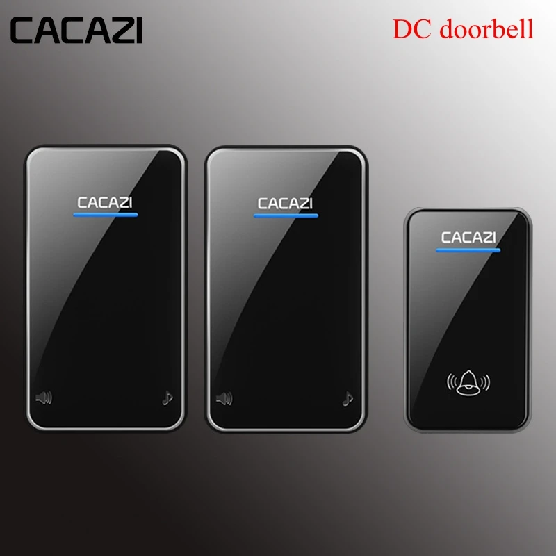 Black-1X2 Беспроводной дверной звонок CACAZI, работающий от аккумулятора постоянного тока, водонепроницаемый, 1 кнопка, 1 приемник, светодиодный светильник, домашний беспроводной дверной звонок, 48 колокольчиков, 6 громкости - Цвет: Black-1X2