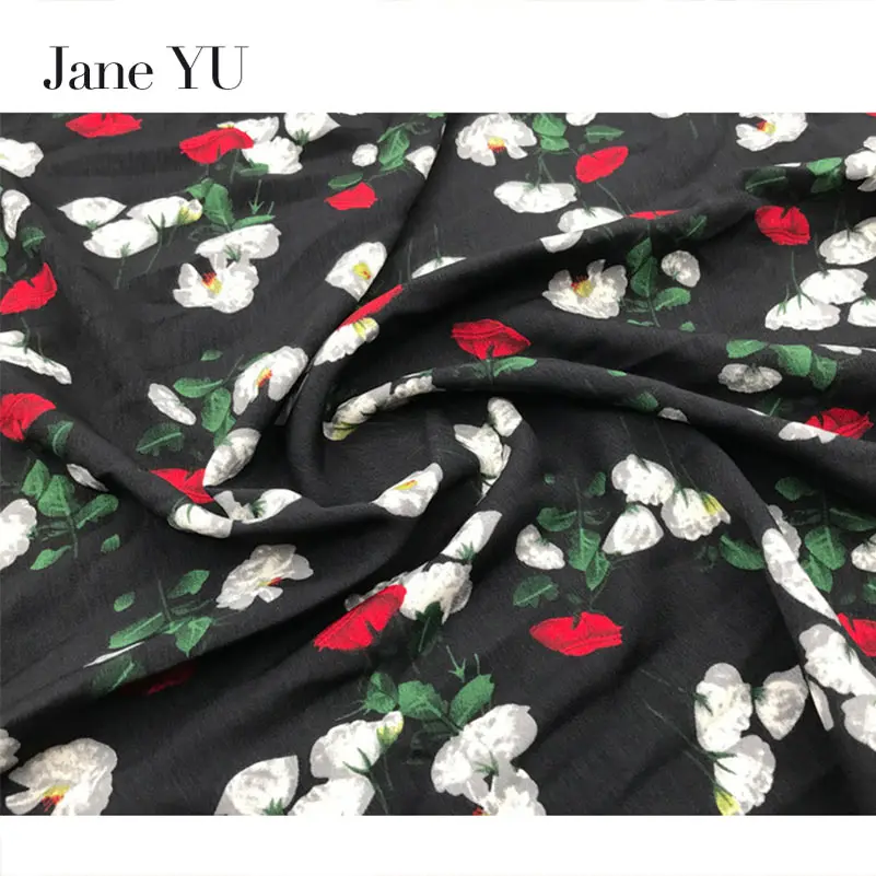 Новинка высококачественное черное стрейчевое шелковое платье Jane YU с цветочным