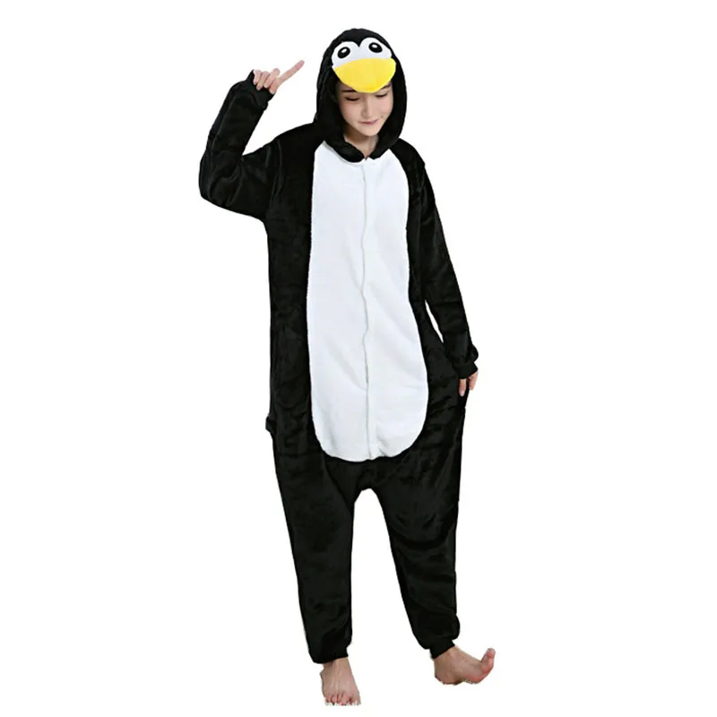 Черный Пингвин Onesie женские пижамы игры мультфильм животных пижамы для взрослых талисман вечерние зимние теплые пижамы C31249AD