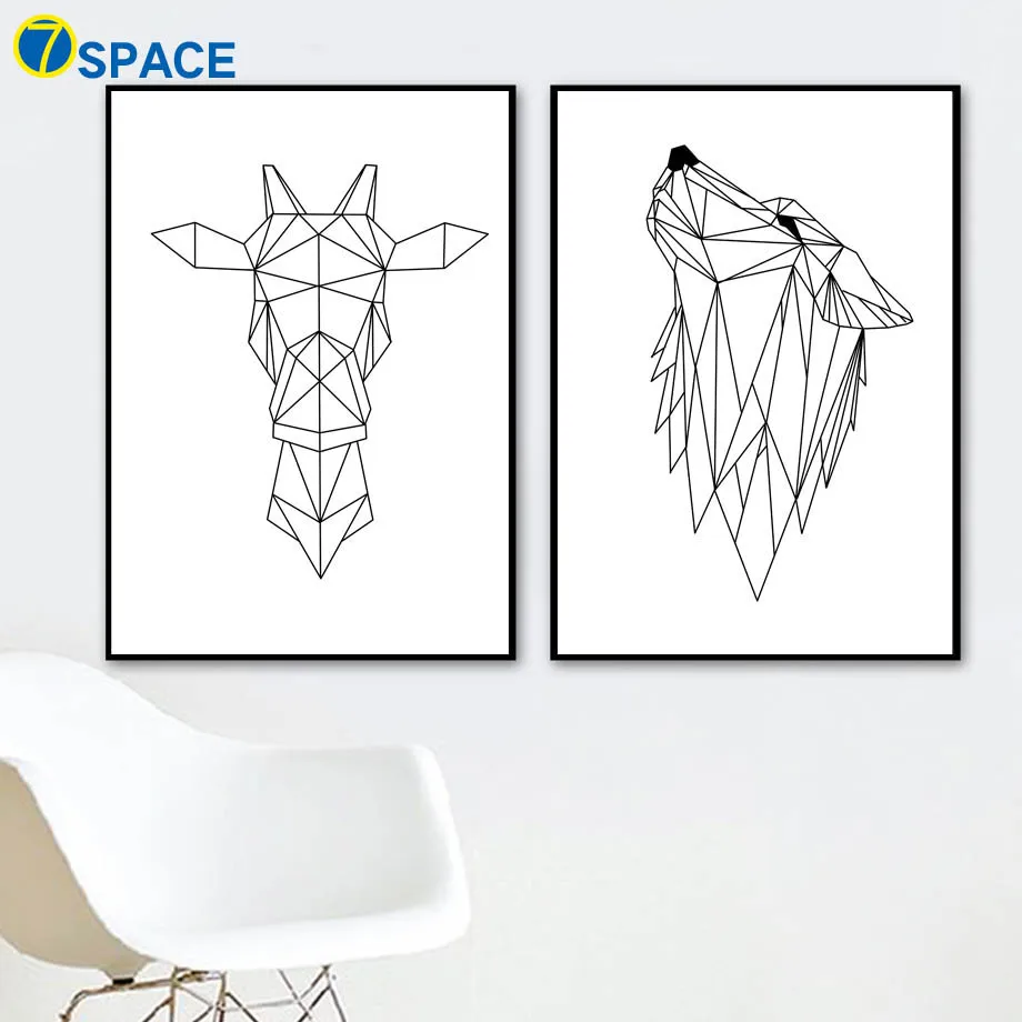 Абстрактная линия Жираф волк настенная живопись холст скандинавские постеры и