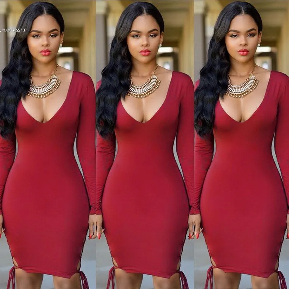 Летнее платье высокой талии глубокий v шеи вырез платья женщин bodycon сексуальная