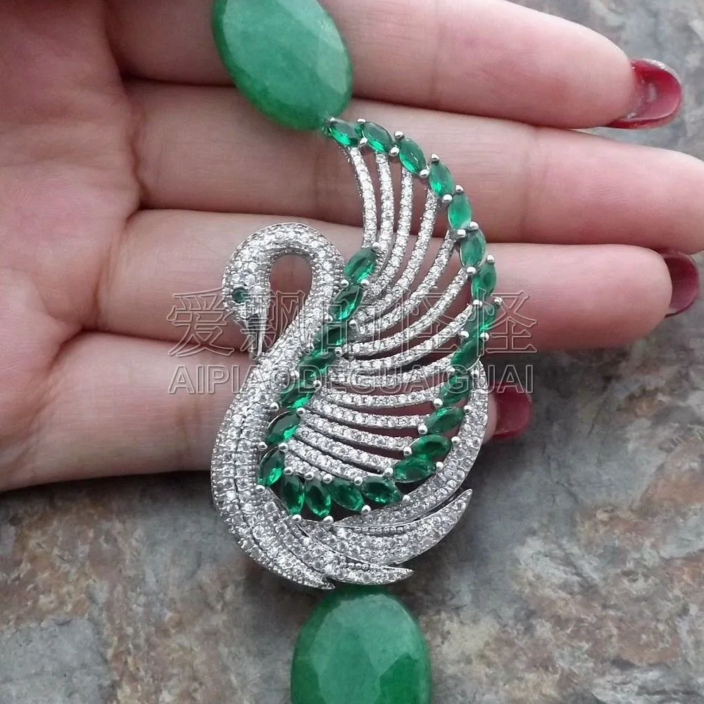 

Women's 4 Rows 19''-26'' Green Oval Necklace CZ Pendant