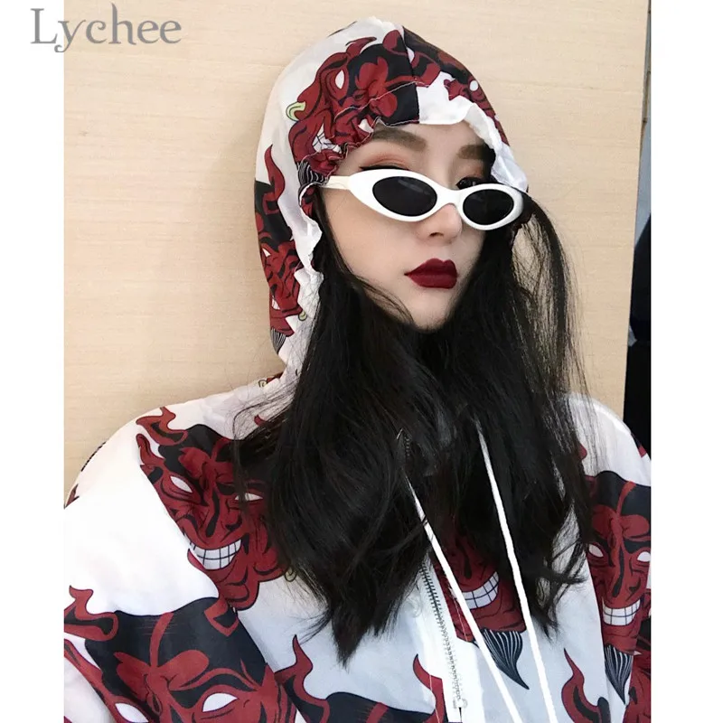 Lychee Харадзюку с принтом демона Летняя женская блузка панк готика Повседневная Свободная рубашка с коротким рукавом топы женские