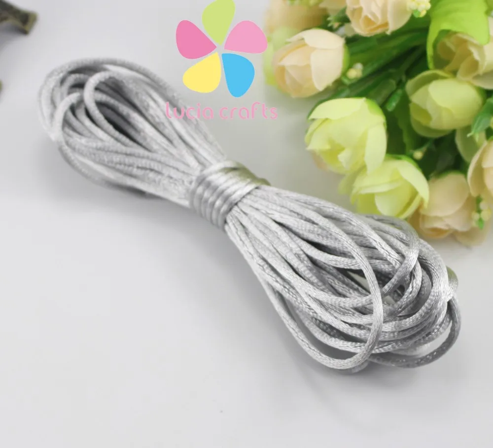Color 2 grey Lucia crafts 10 лет/Лот, 2 мм, мягкий сатиновый шнур, шелковый шнур макраме, нейлоновая веревка, аксессуары для рукоделия, W0402 - Цвет: Color 2 grey