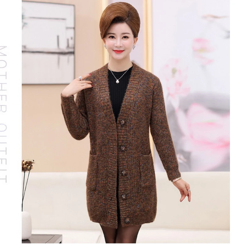 Вязаный кардиган свитер пальто 2019 зимний кашемировый для женщин среднего