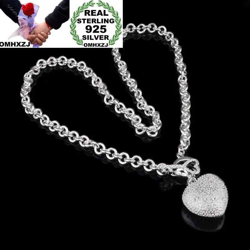 

OMHXZJ/оптовая продажа; Индивидуальная Мода для женщин и девушек; Вечерние свадебные подарки; Серебряное сердце; Ожерелье из стерлингового сер...