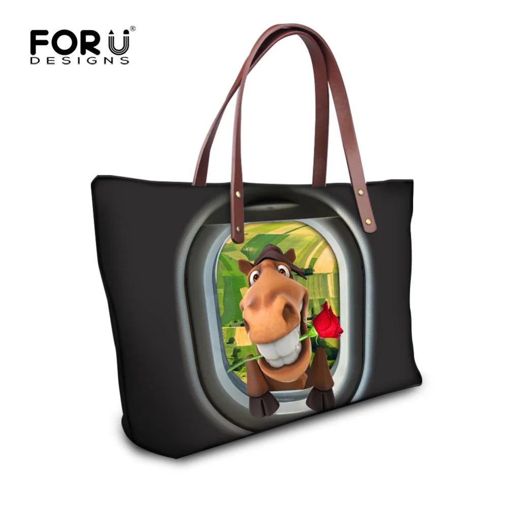 FORUDESIGNS Women Shoulder Bag Black Print Frog Handbag Female Daily Use Single Casual Tote Bags Blosas Feminina | Багаж и сумки