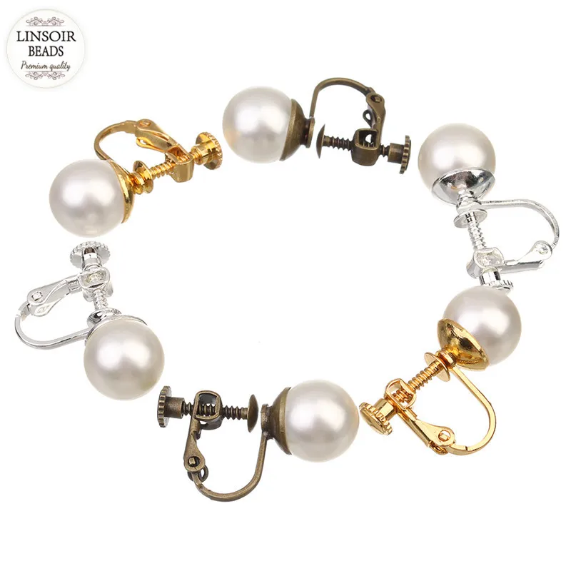 Клипса для ушей с имитацией жемчуга медная золотистая/серебристая 10 мм |