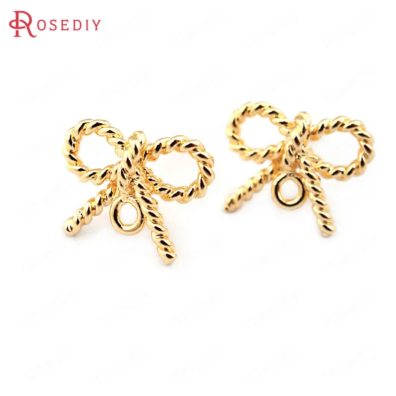 

(33711)10PCS Bow 13*10MM 24K Gold Color Brass Twisted Bow Stud Earrings Pins High Quality Diy Jewelry Findings Accessories