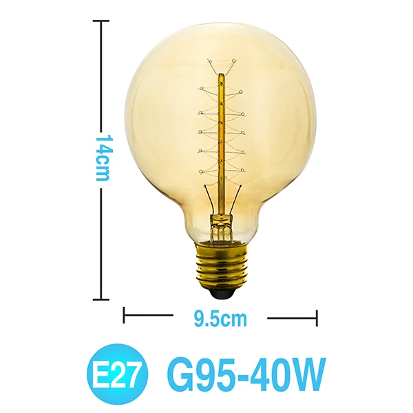 G95-40W Retro Filament Lamp E27 E14 Edison Bulb 60W 40W 25W Bombilla AC240V Outdoor Decoration Lighting For Party Bar Restaurant Shop - Испускаемый цвет: G95-40W