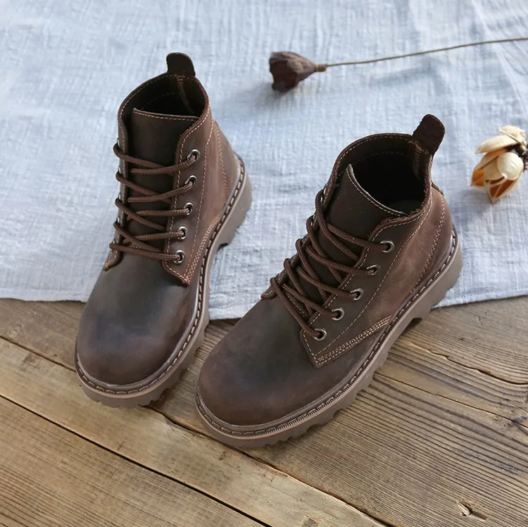 Dark brown With velv Careaymade/Новинка г. Обувь из натуральной кожи ботильоны ручной работы художественная обувь в стиле ретро mori girl модные ботинки в стиле ретро 5 цветов - Цвет: Dark brown With velv