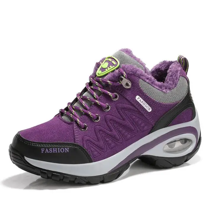 Purple with fur Новинка года; сезон осень-зима; женская повседневная обувь; женские кроссовки на шнуровке; дышащая Нескользящая женская обувь на платформе - Цвет: Purple with fur