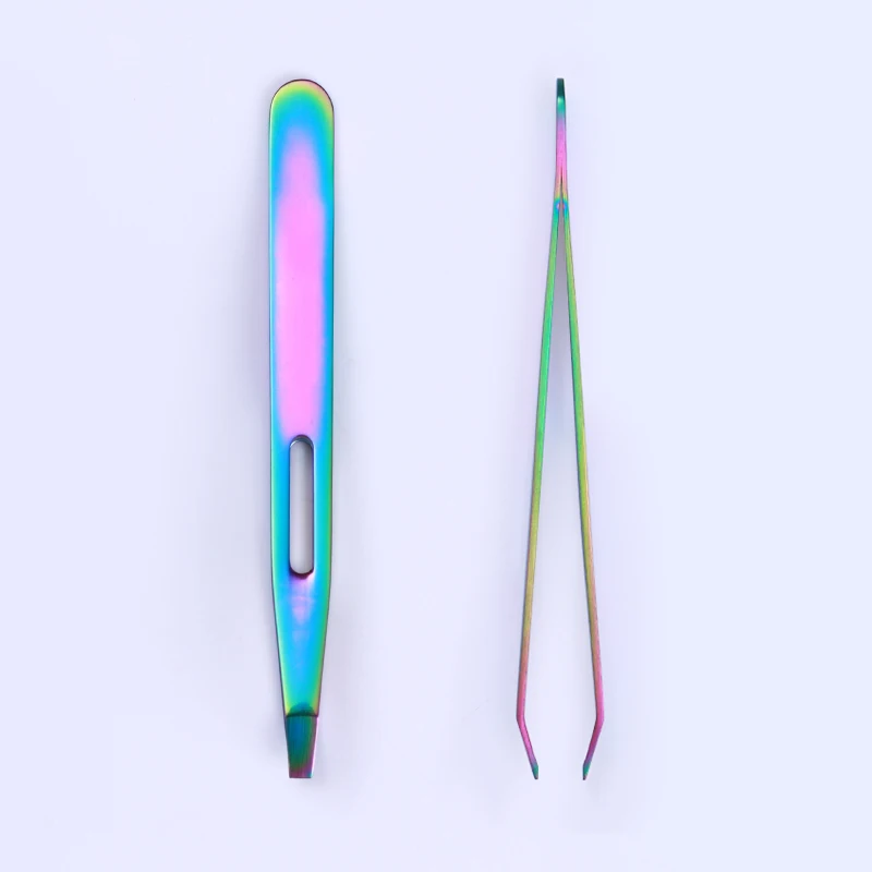 1 шт. пинцет для бровей Хамелеон с плоскими наконечниками|eyebrow tweezers|tweezers slanteye tweezer |