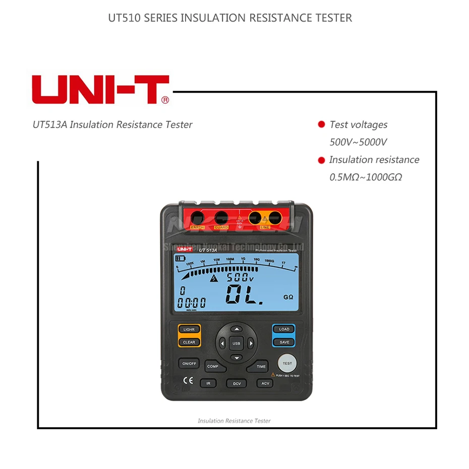 UNI-T UT513A 5KV Мегаомметр изоляции сопротивления заземления Тесты er Мегаомметр вольтметр регистратор данных Тесты вольт вторичного Дисплей