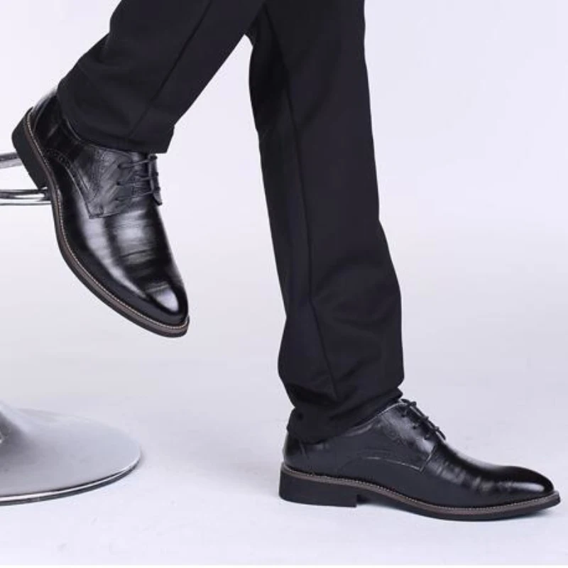 

Big Size Luxury Brand Men Dress Shoes Pointed Toe Lace Up Men's Party Casual Shoes Leather Oxfords Shoes