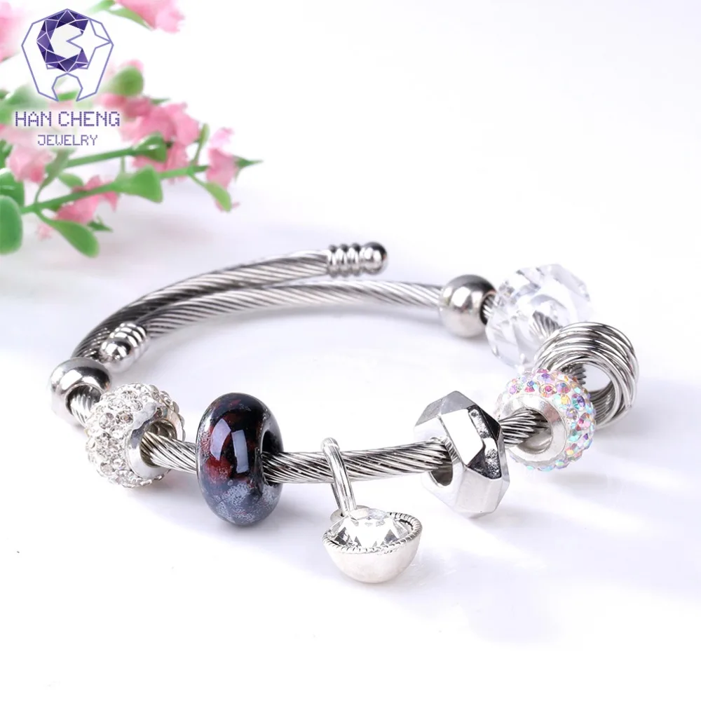 HanCheng New Vintage Wire Handmade Charm Bracelet Rhinestone Crystal Glass Beads Bracelets & Bangles for Women Jewelry Silver | Украшения