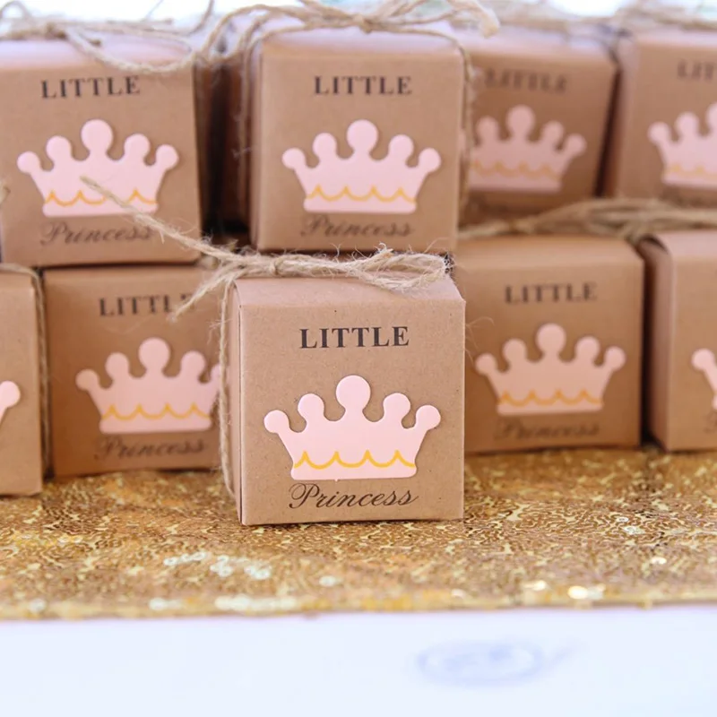5pcs Cute Princess Prince Kraft Candy Bag Gift Box Gender Reveal Baby Shower boy girl 1st first Birthday Party Decoration favor
