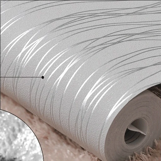 Однотонные серые Серебристые полоски флок декор для комнаты современный