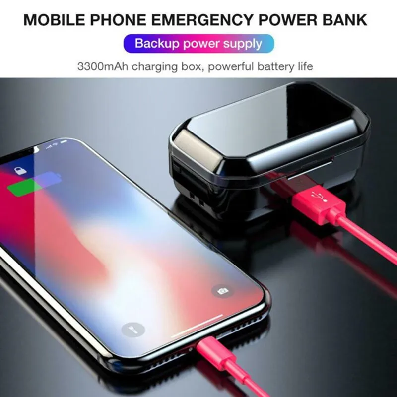 TWS G02, Bluetooth наушники V5.0, беспроводные наушники, 9D, стерео музыка, IPX7, водонепроницаемые наушники, 3300 мА/ч, внешний аккумулятор для xiaomi iphone