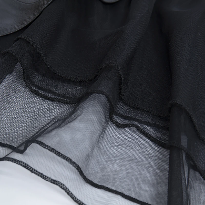 Женская юбка из натуральной овечьей кожи черная бальная длиной до щиколотки