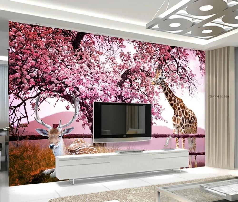 Пользовательские фото обои 3D стереоскопические вишневые цветы олень ТВ фон