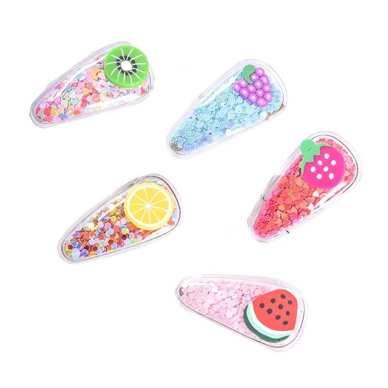 Девочкиные заколки для волос с квиксендом и прозрачным покрытием в виде фруктов, из ПВХ, боковые клипсы, аксессуары для волос на вечеринку.
