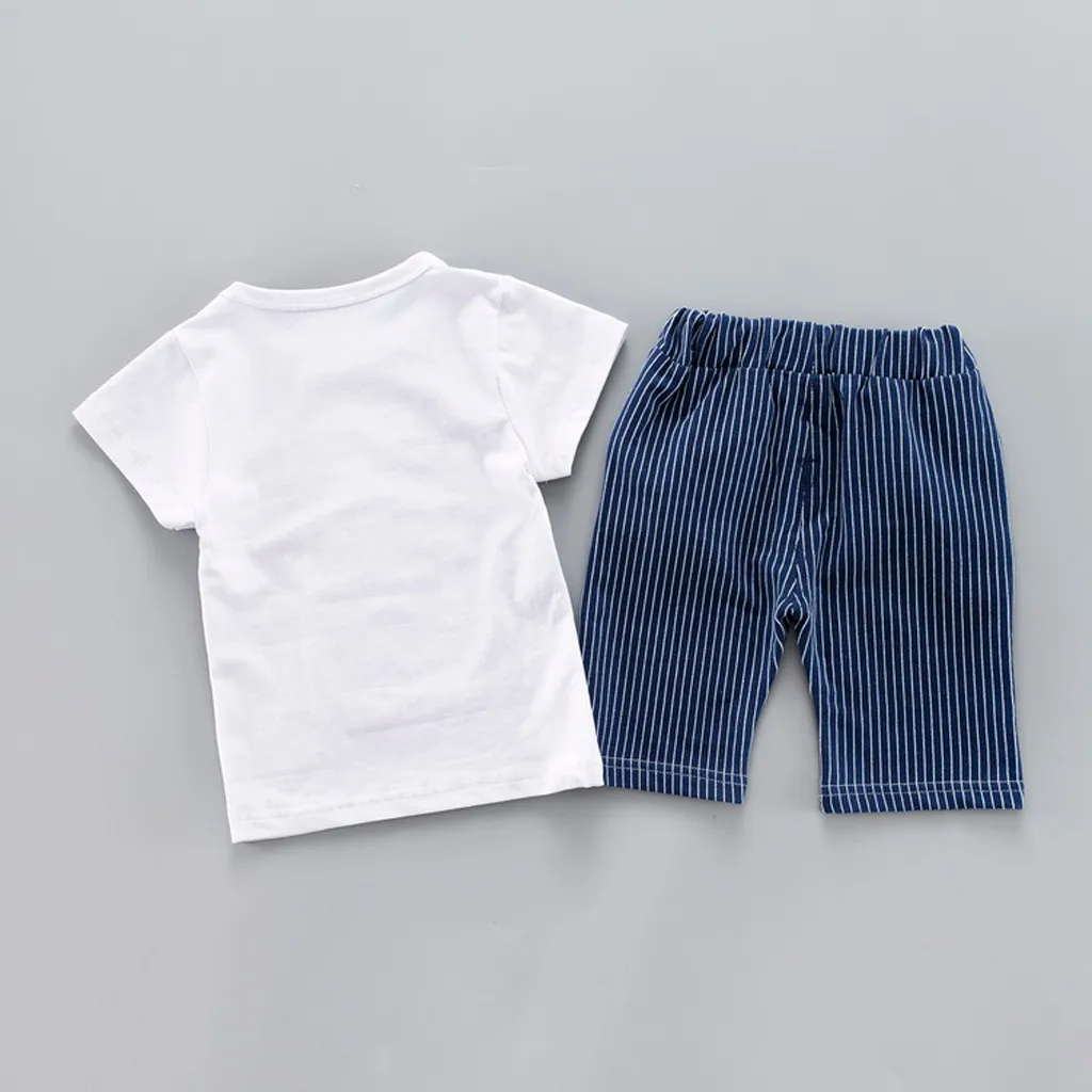 Toddler Kid Baby Boy Clothes Cartoon Striped Print Tops Shorts 2PC Outfits Kids Sets Clothings Summer Roupa Infantil Ropa Nina | Детская