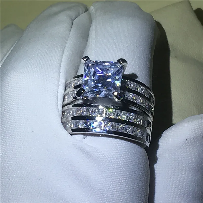 choucong Lovers Promise Ring set Princess cut 3ct 5A Zircon Cz 925 Sterling Silver Engagement Wedding Band Rings for Women Men | Украшения