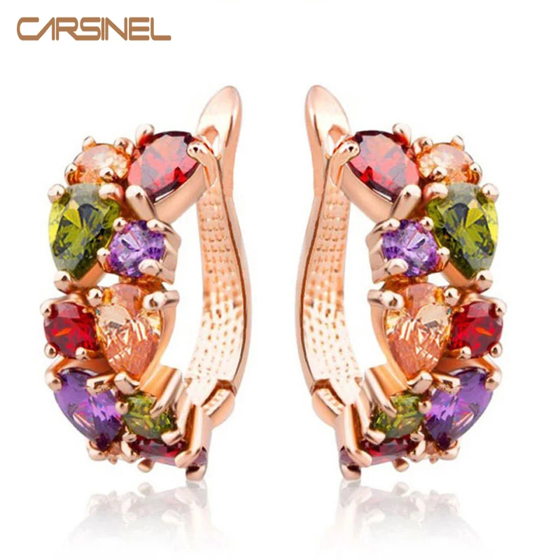 Женские серьги-гвоздики CARSINEL роскошные серьги из розового золота с цветными