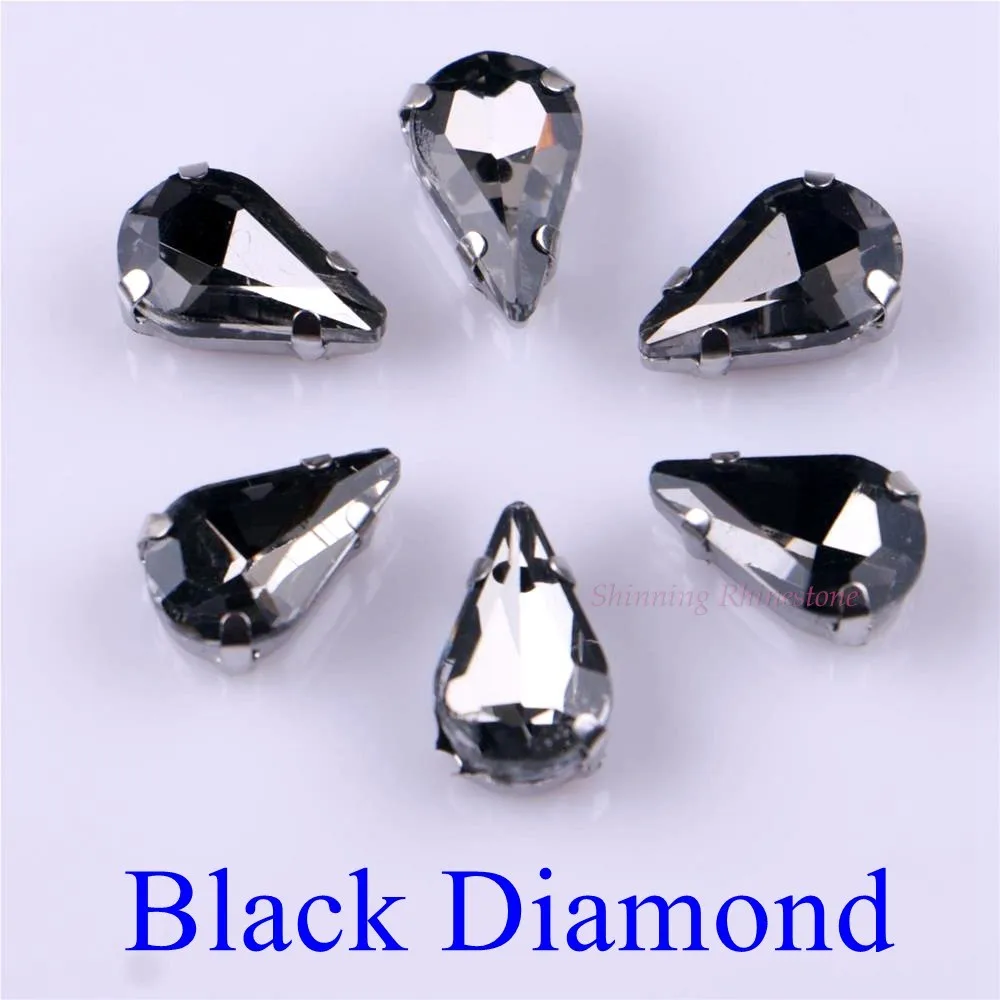 Black Diamond Узкий Каплевидная форма стеклянные стразы с когтями пришить с украшением в виде кристаллов Камень страз с алмазными металлическими Базовая Пряжка 20 шт./упак - Цвет: Black Diamond