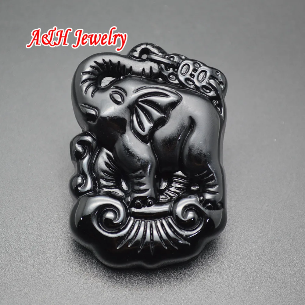 Подвеска в виде слона из натурального черного обсидиана резная 38x53 мм 5 шт./лот |