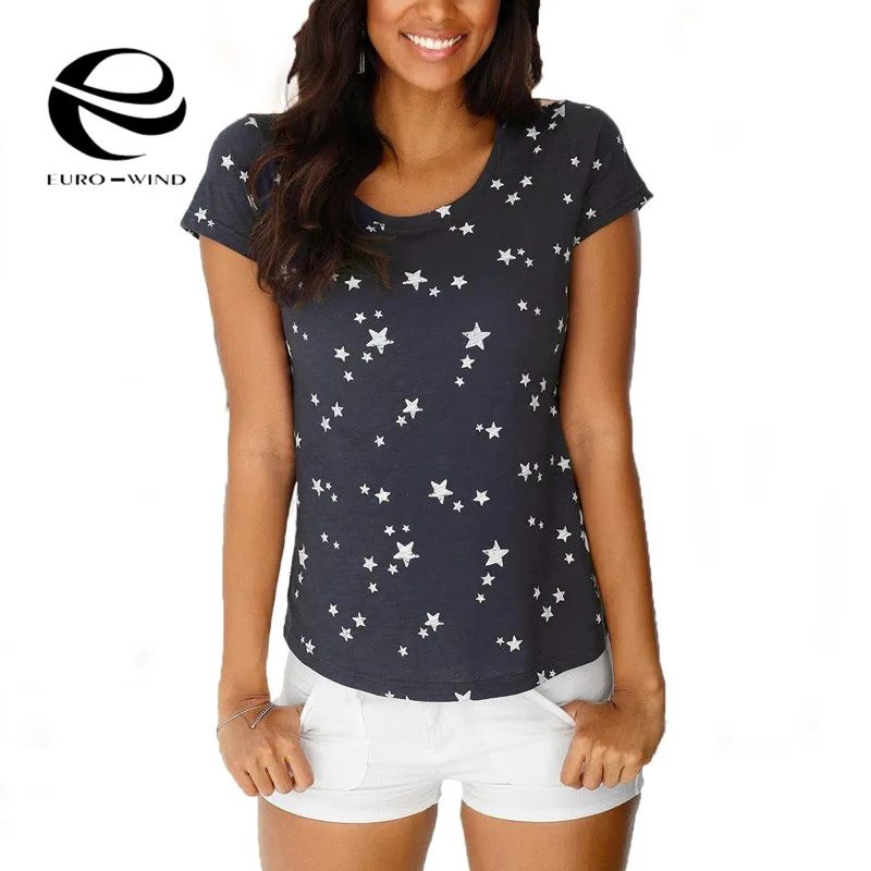 Plus Size New Summer Women T-shirts Casual Womens Bohemian Beach Short Sleeve O Neck Star Print Tops Tee Shirt Female Top | Женская