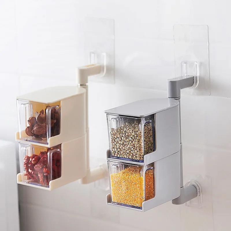 

Creative Kitchen Storage Box Without Nail Wall Hanging Rotatable Seasoning Box Vertical Multi-layer Drawer Type Seasoning Tank