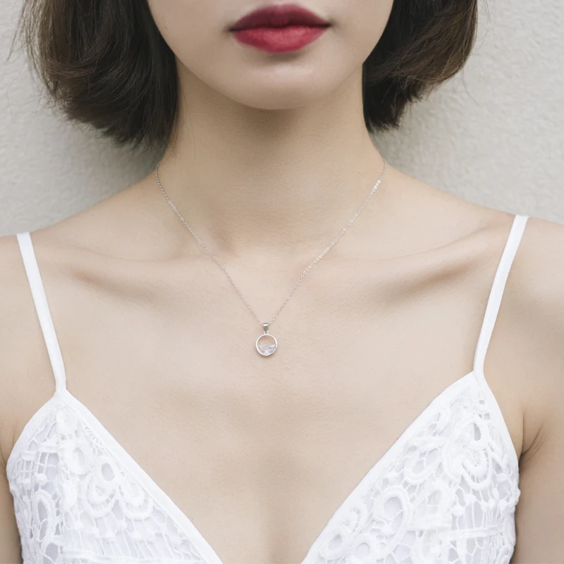

2019 New Sweet 925 Sterling Silver Circle Round Necklaces for Women Gift Lady Statement Necklace Collar Bijoux Fashion Jewelry
