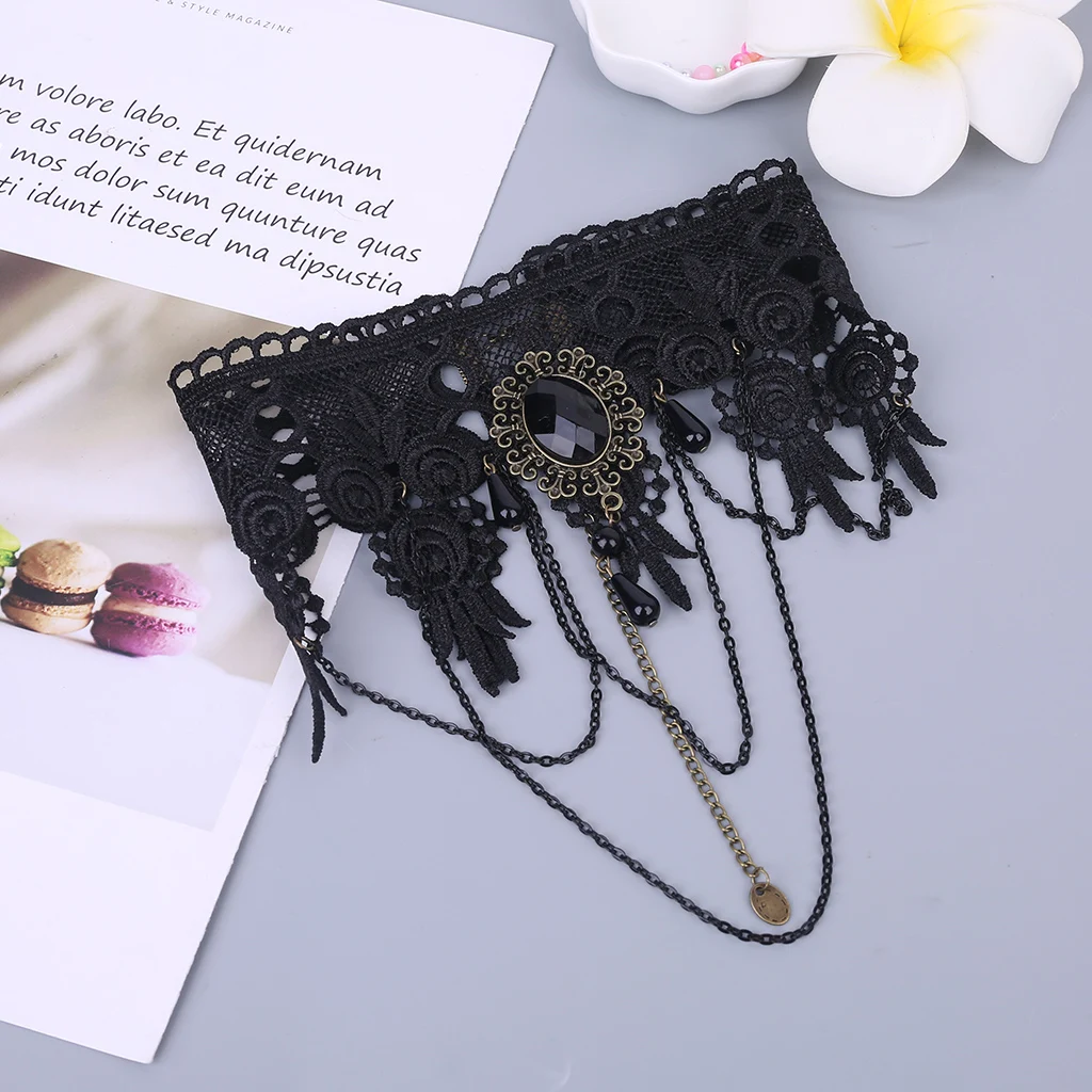 Женский Готический стиль черный чокер ожерелье цепочка вышитая кружевная