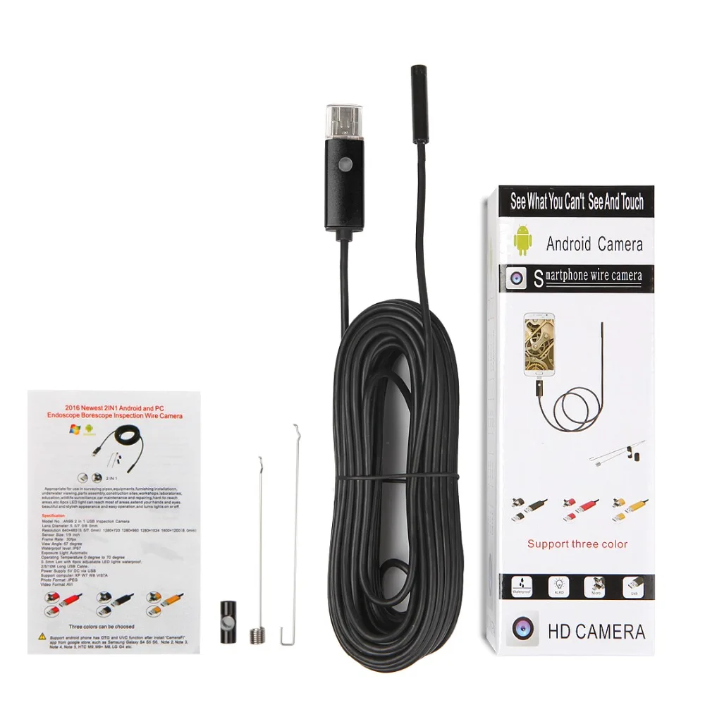 Protmex 5 мм 7 мм/8 объектив 2 в 1 Мини USB эндоскоп для Android телефонов бороскоп трубка