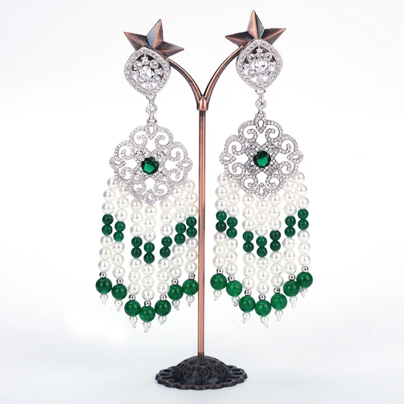 Boho Cz Циркон Разъем Подвески белый жемчуг старинный зеленый камень из бисера
