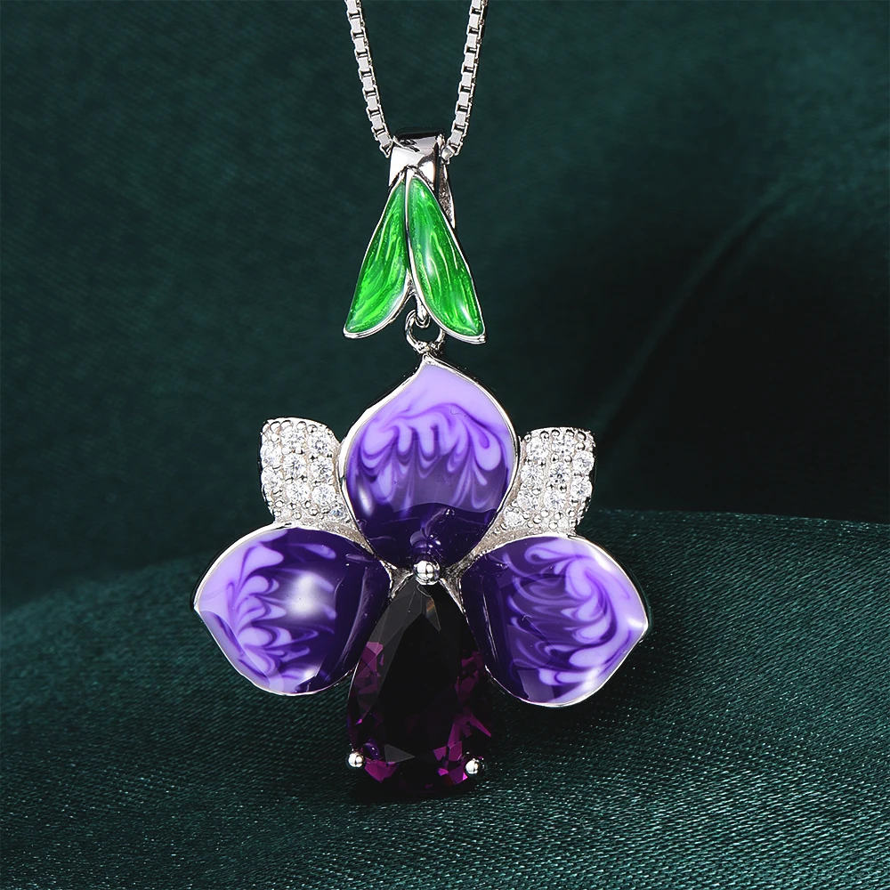 RainMarch Blue Flower Enamel Silver Pendants For Women Necklace 925 Sterling Pendant Bohemian Wedding Jewelry | Украшения и